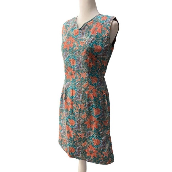 Vintage 70s Talon Blue Sleeveless V Neck Back Zip Slit Floral Dress small 4 - Picture 4 of 16